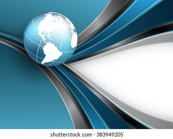 vector background with wavy lines and globe. Eps10