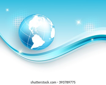 vector background with wavy lines and globe. Eps10