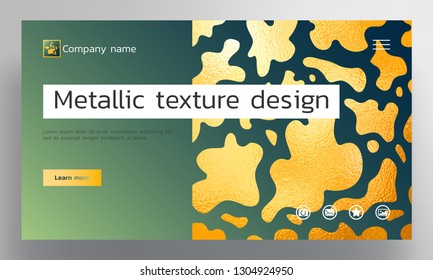 Vector background for website, branding or presentation. Green gradient and camouflage spots. Collection of gold foil