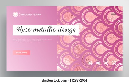 Vector background for website, branding or presentation. Pink gradient and geometric pattern of circles. Collection of rose foil