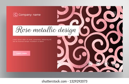Vector background for website, branding or presentation. Red and black gradient and pattern of curlicues. Collection of rose foil
