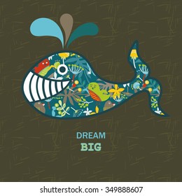 Vector background with whale. Funny abstract whale.