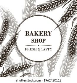 Vector background with wheat ears. For the decoration of food products, pastry shops, cafes and restaurants.