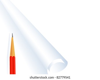 The Vector background. The White clean sheet of paper and pencil.