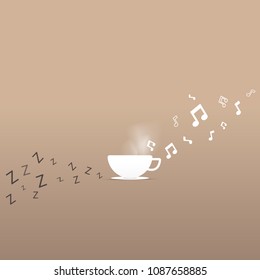 Vector background with a white cup of coffee. Refresh sleepy feeling with a cup of coffee.