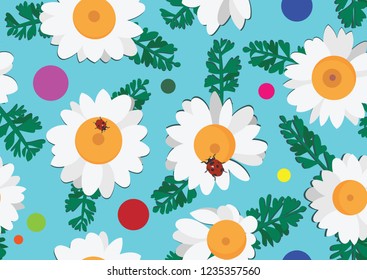 Vector background with white daisies on blue.