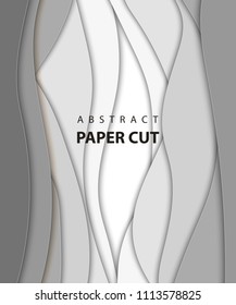 Vector background with white and gray color paper cut shapes. 3D abstract paper art style, design layout for business presentations, flyers, posters, prints, decoration, cards, brochure cover.
