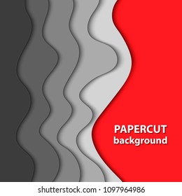 Vector background with white, gray and red paper cut shapes. 3D abstract paper art style, design layout for business presentations, flyers, posters, prints, decoration, cards, brochure cover.