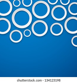 Fondo vectorial de la burbuja de voz redonda de papel blanco sobre el azul. Eps10.