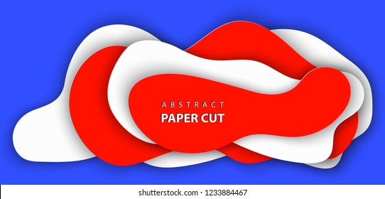 Vector background with white, red and blue colors paper cut shapes. 3D abstract paper art style, design layout for business presentations, flyers, posters, banners, decoration, cards, brochure cover.