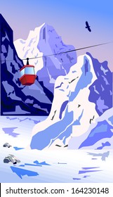 Vector background - Winter Mountains with rope way.