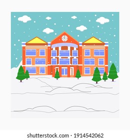 vector background winter with silhouettes school, 
spruce, great for promotion christmas. etc