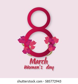 Vector background to the Women's Day (8th of March). Bouquet of purple and pink tulips
