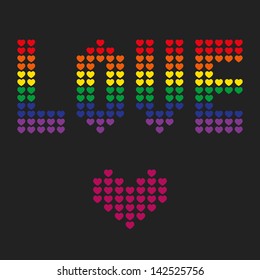 Vector background with word love made from small hearts