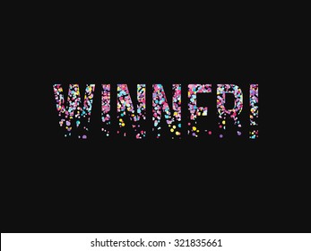 Vector background with word winner consist of falling confetti