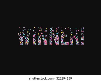 Vector background with word winner consist of falling confetti