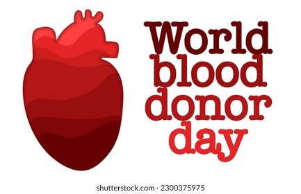 Vector background of the World Blood Donor Day. Informational poster with a human heart of shades. June 14th. The concept of hemophilia Day. A big heart is a symbol of help and layers of filling