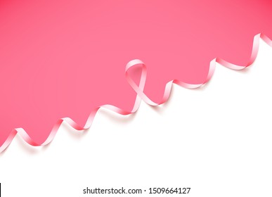 Vector background for world breast cancer awareness month in october . Realistic pink satin ribbon.