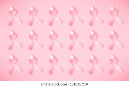 Vector background for world breast cancer awareness month in october . Realistic pink satin ribbon.