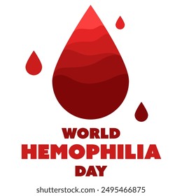 Vector de fondo del Día Mundial de la Hemofilia. Un afiche informativo con una gota de sangre llena de capas. El concepto del día del donante de sangre. Símbolo rojo sobre blanco. Un Anuncio para las vacaciones. Cuadrado