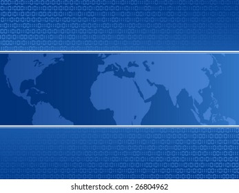 Vector background world map and binary code.