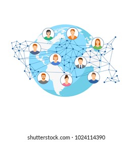 vector background world map people to people connection. concept communication via the global Internet