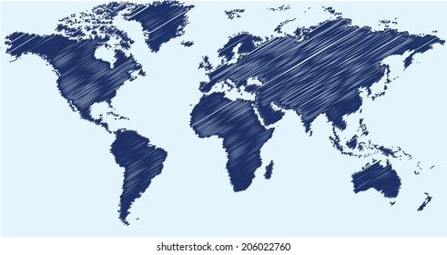 vector background of world map in scribble