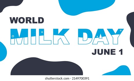 Vector background with World Milk Day black blue white illustration. All elements are isolated. 4K wallpaper. June 1 holiday