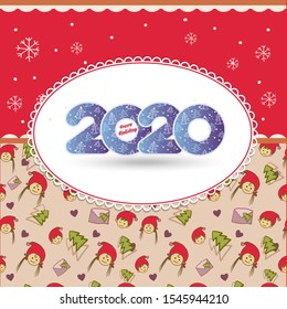 Vector background year 2020. Vector illustration of Christmas tree. Christmas background with patterns
