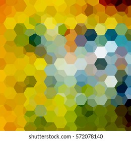 Vector background with yellow, blue, green  hexagons. Can be used in cover design, book design, website background. Vector illustration