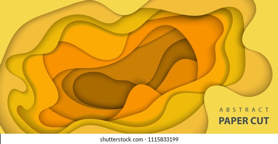 Vector background with yellow and orange color paper cut shapes. 3D abstract paper art style, design layout for business presentations, flyers, posters, prints, decoration, cards, brochure cover.