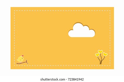 Vector background with yellow sky, bird and flower, greeting card. 