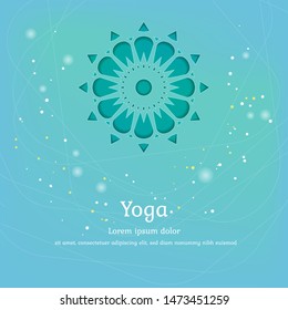 Vector background for yoga. Design for packaging and posters on soft blue, green and turquoise colours with floral pattern. Yoga exercises, recreation, healthy lifestyle. Yoga studio template.