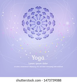 Vector background for yoga. Design for packaging and posters on soft blue, green and turquoise colours with floral pattern. Yoga exercises, recreation, healthy lifestyle. Yoga studio template.