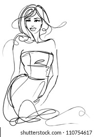 VECTOR Background with young   woman in  beautiful  dress