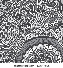 Vector background in zentangle style. Hand drawn doodle pattern.