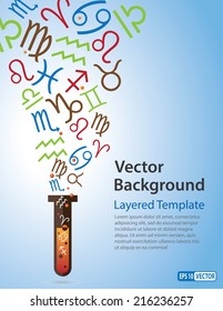 Vector Background - Zodiac icons. coming out of a Test Tube. Creative Concept for zodiac personality , fortune telling, social experiment