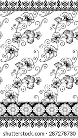 Vector background,hand drawn, pattern with lind of black flower design for fabric.