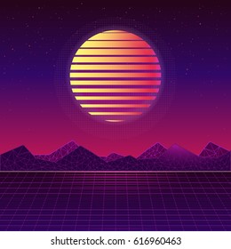 Vector Backgrounds 80s Style Sun. Trendy Retro Background.