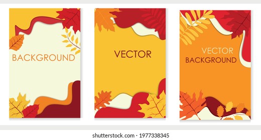 Vector backgrounds for autumn theme with leaves and place for text.  Paper cut background.	