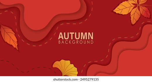 Vector backgrounds for autumn theme with leaves and place for text. Paper cut background. Autumn Sale Flyer Template With Paper Border and Leaves. 
