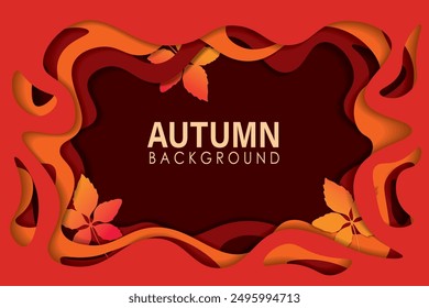 Fondos de Vector para el tema de otoño con hojas y lugar para el texto. Fondo de corte de papel. Plantilla de volante de venta de otoño con borde de papel y hojas. 