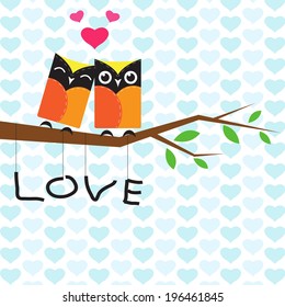 Vector backgrounds with couple of owls on the branch. vector illustration