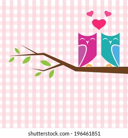 Vector backgrounds with couple of owls on the branch. vector illustration