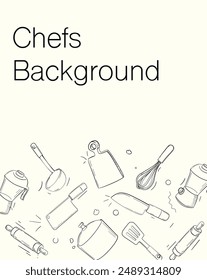 Vector backgrounds for culinary projects. One side shows all the necessary items for cooking. On the other hand, there is a place ideal for posting recipes, cooking tips or information.