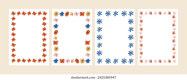 Vector backgrounds with cute flowers. Doodle floral frames in hippie style