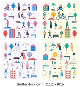 Vector backgrounds in flat design of group people outdoor in the park on weekend