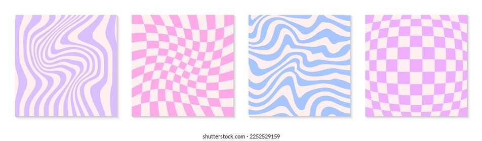 Vector backgrounds in groovy aesthetic.Abstract templates in y2k style.Trendy geometric designs for banners,social media marketing,branding,packaging,covers