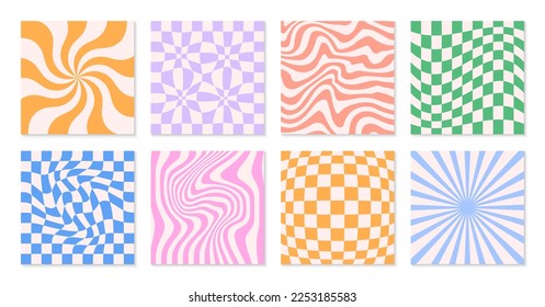 Vector backgrounds in groovy aesthetic.Abstract templates in y2k style.Trendy geometric designs for banners,social media marketing,branding,packaging,covers