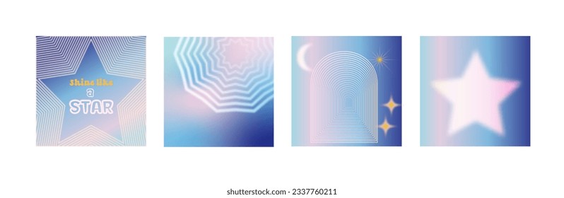 Vector backgrounds in groovy psychedelic style with y2k stars - abstract backdrops and design templates for social media posts and stories, cards and posters